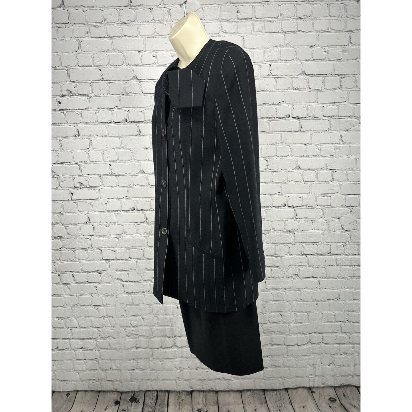 VTG 80’s MM By Krizia Two Piece Skirt Suit With Tie 100% Wool Striped Jacket 8