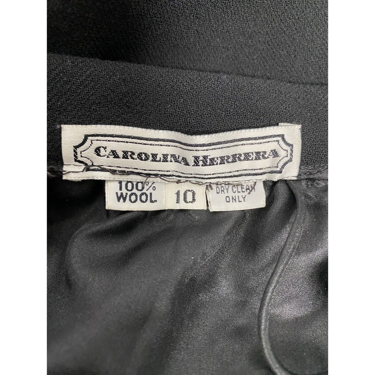 VTG Carolina Herrera Solid Black 100% Wool Pleated Pencil Skirt W/ Pockets 10