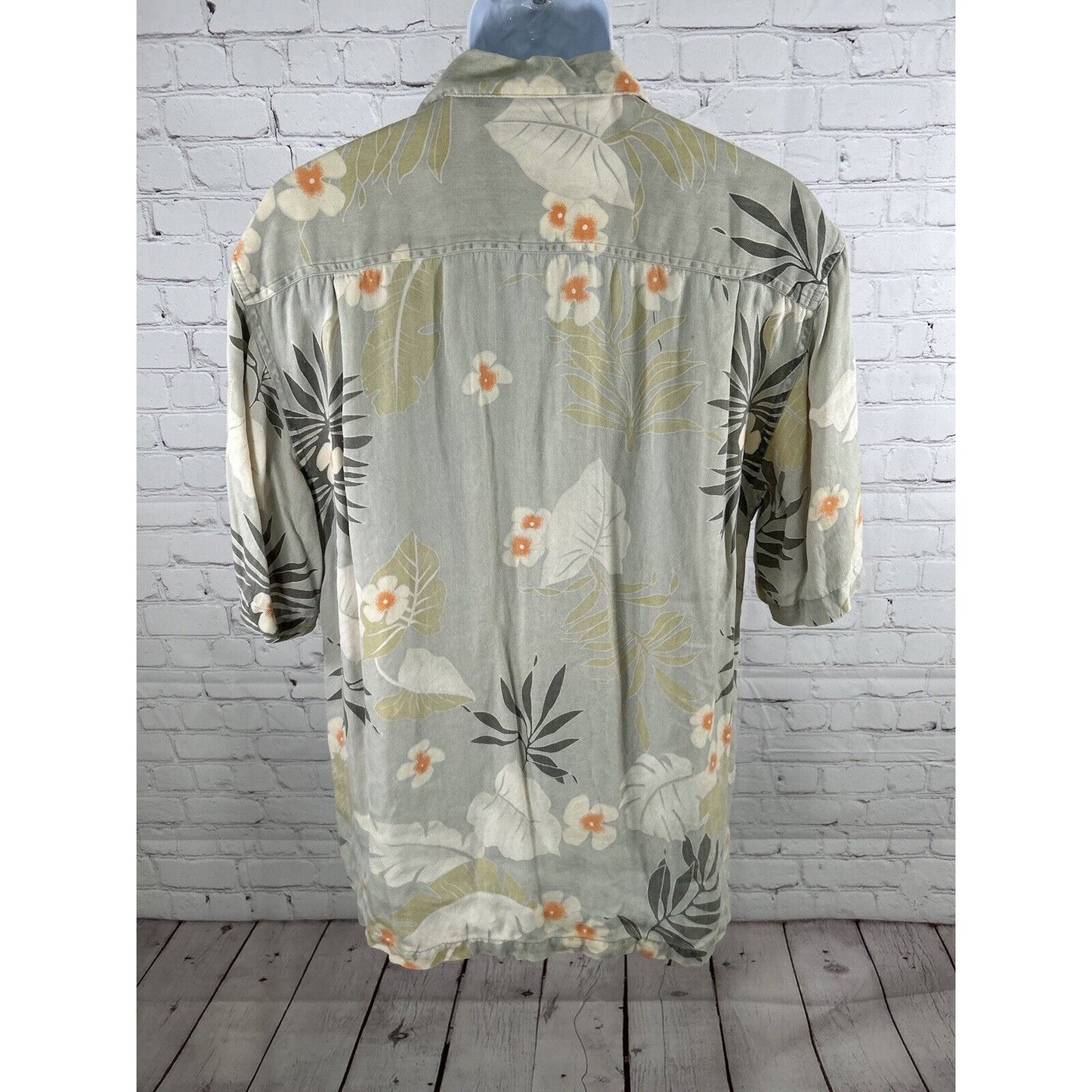 VTG Joey Richi Resort Club Green Floral 100% Silk Hawaiian Tropical Shirt Men L