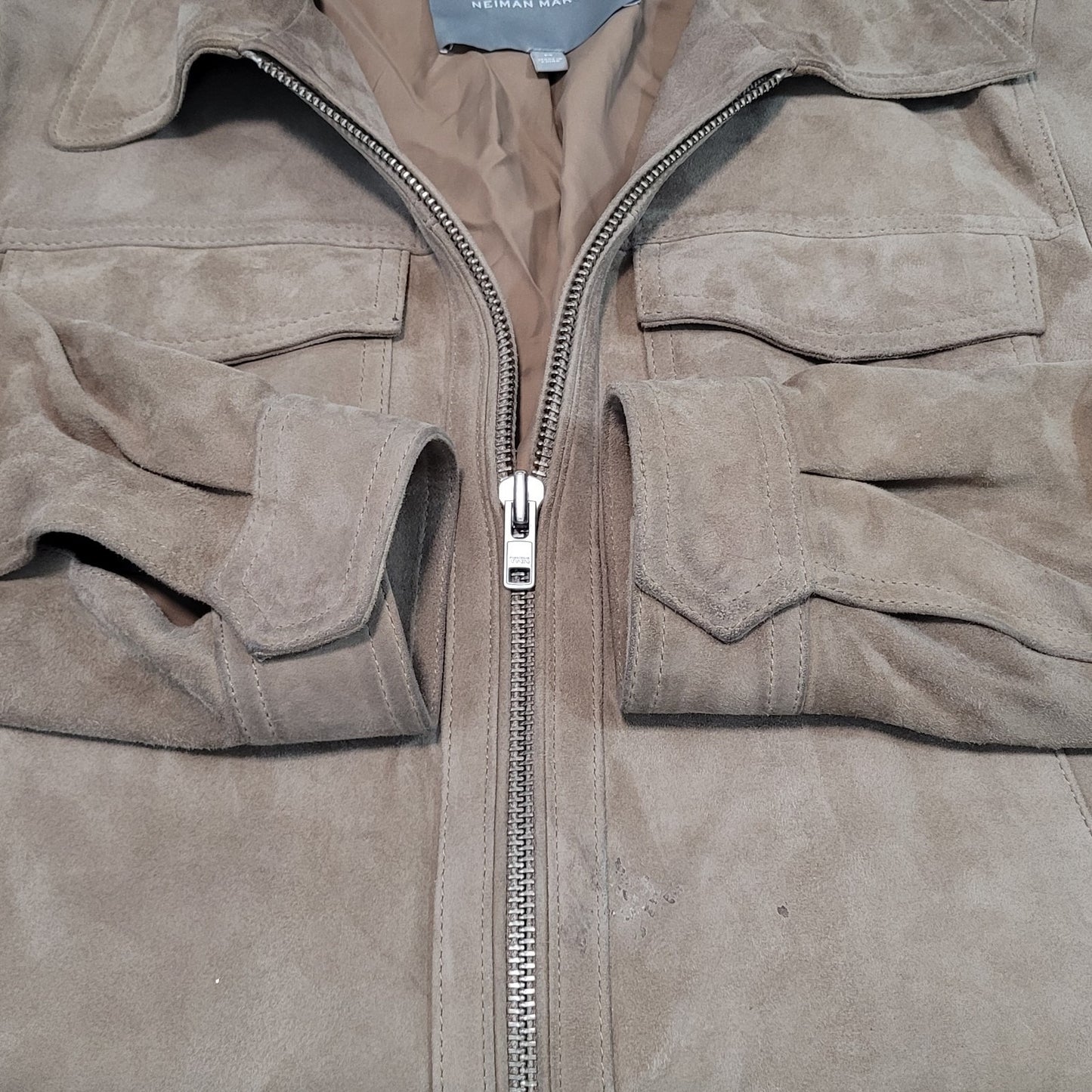 Neiman Marcus Brown Soft Genuine Goat Suede Bemberg Lined Jacket Medium M *tear