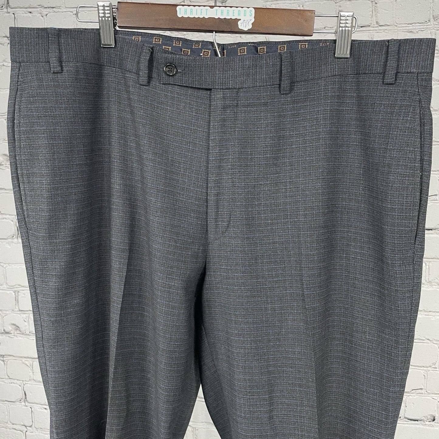 Lauren Ralph Lauren Grey Blue Check Classic Flat Front Dress Pants (38x28.5)
