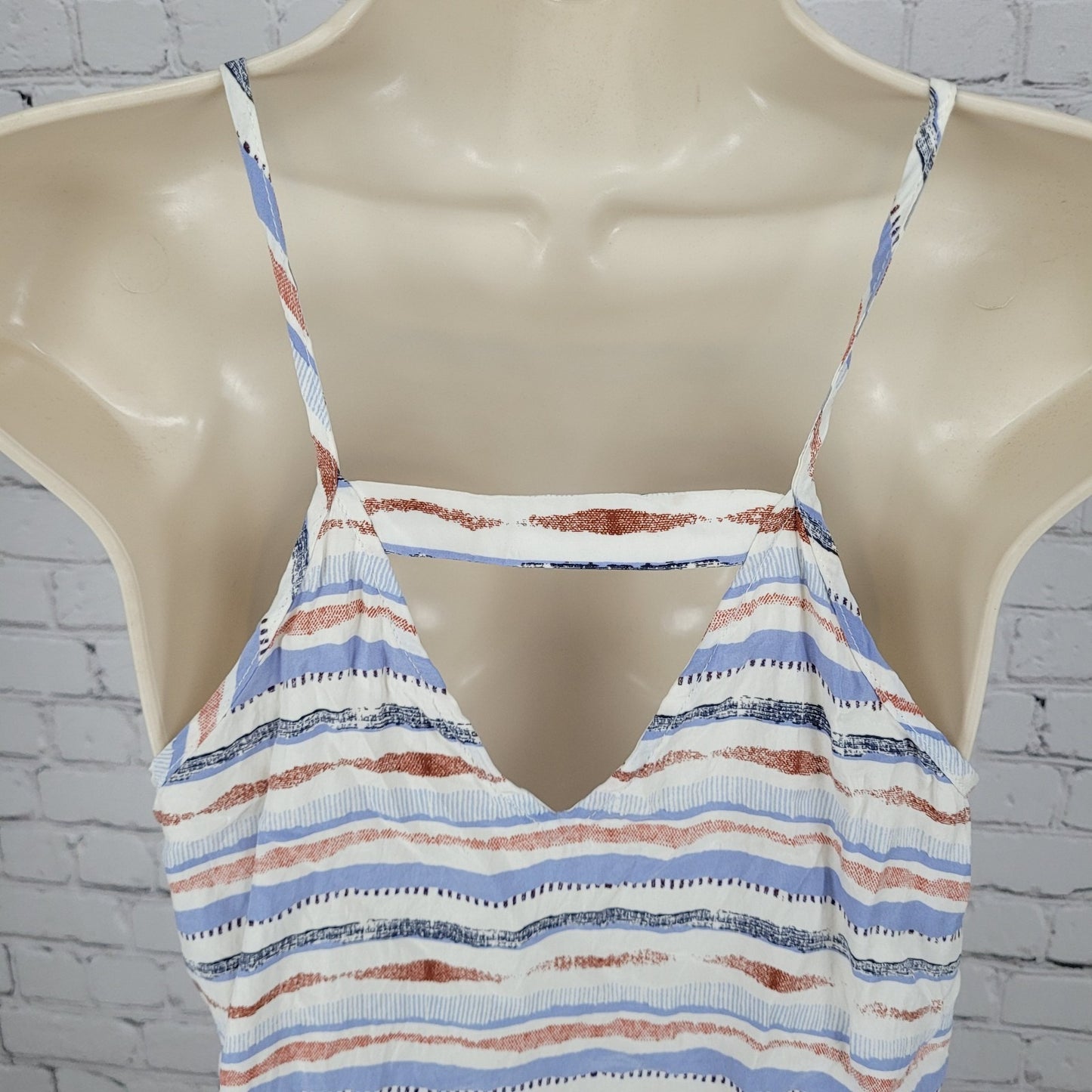 Matison Stone Anthropologie Red Blue 100% Silk Striped Light Tank Top USA XS