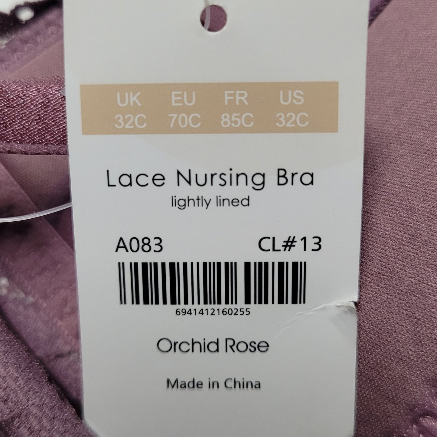 NWT Momanda Orchid Rose Purple Lace Lightly Padded Nursing Bra Size 32C
