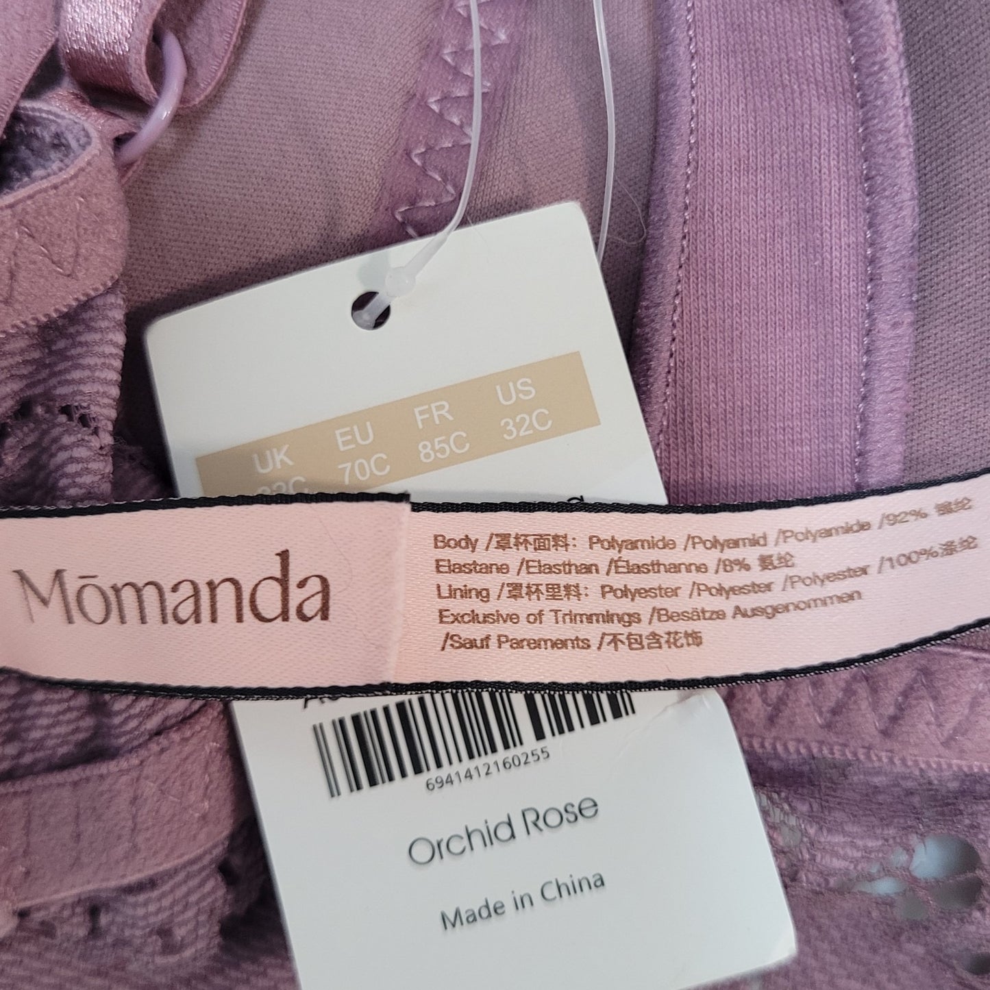 NWT Momanda Orchid Rose Purple Lace Lightly Padded Nursing Bra Size 32C