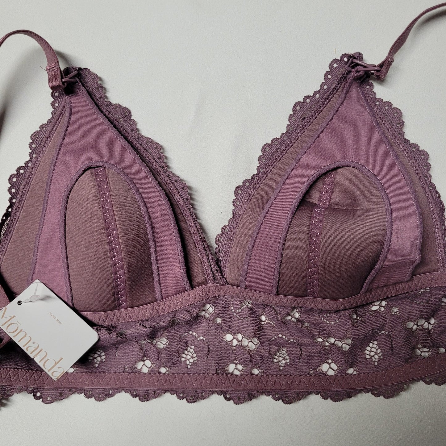 NWT Momanda Orchid Rose Purple Lace Lightly Padded Nursing Bra Size 32C