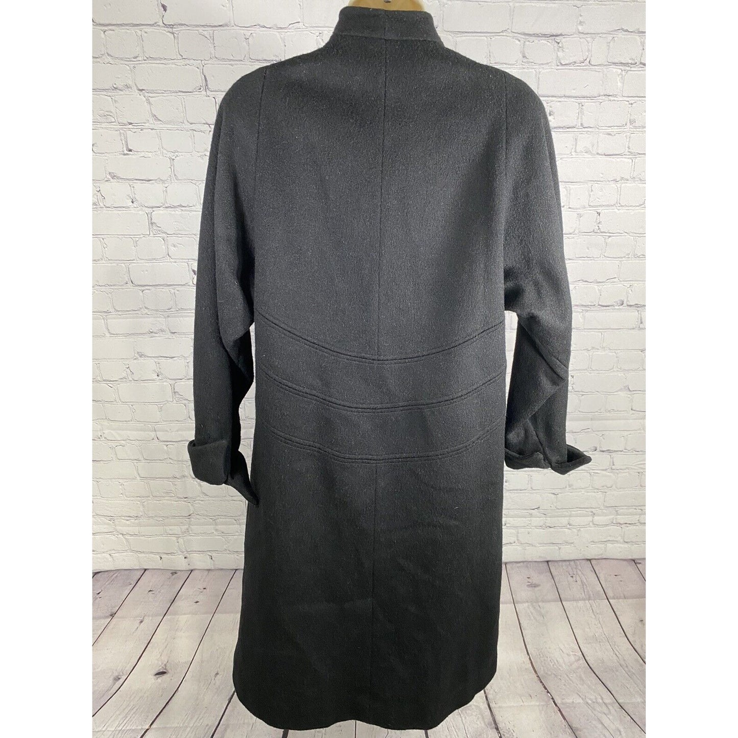 VTG Alaskan Fur Co Black 100% Wool Long Overcoat Pockets Trench Women’s Medium M
