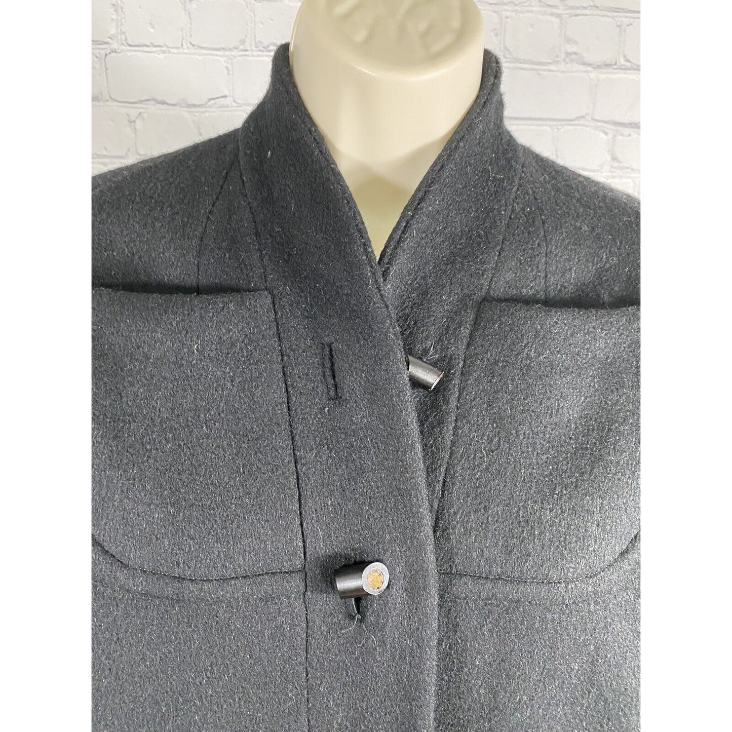 VTG Alaskan Fur Co Black 100% Wool Long Overcoat Pockets Trench Women’s Medium M