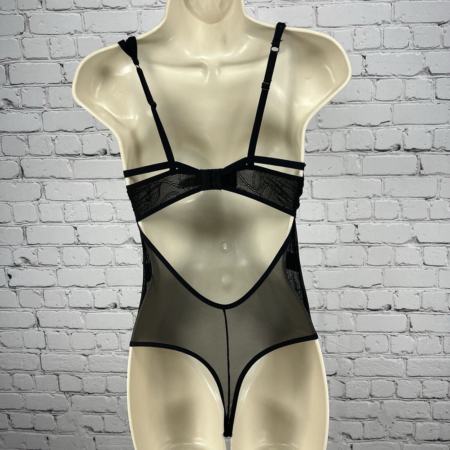 Cassandra Intimates Black Sheer Lace Bodysuit One Piece Teddy Thong Small S