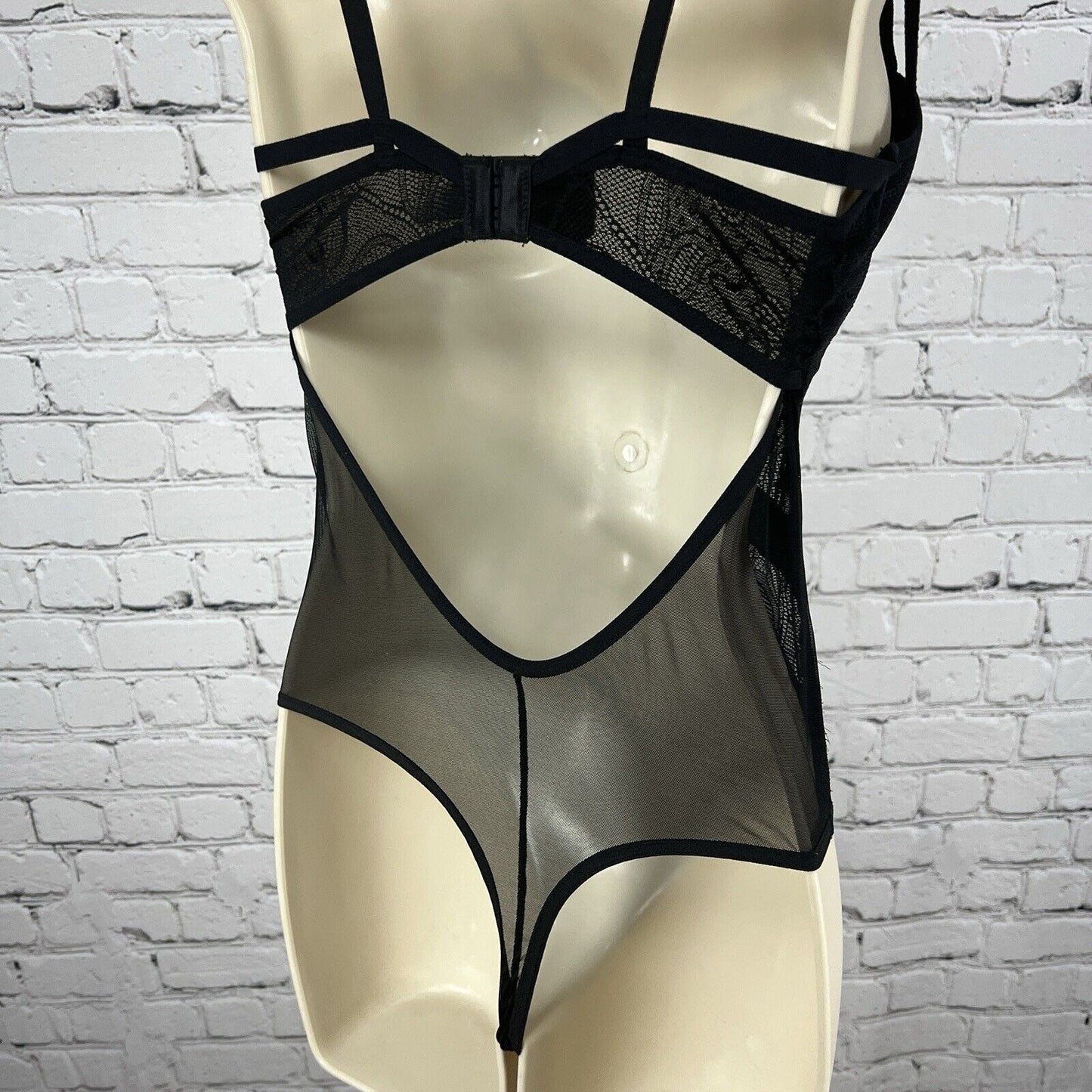 Cassandra Intimates Black Sheer Lace Bodysuit One Piece Teddy Thong Small S
