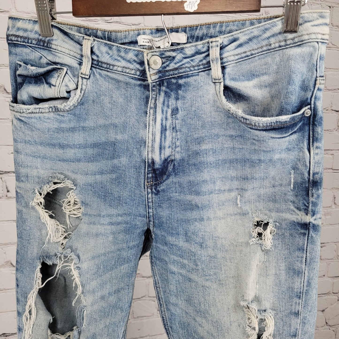 Trafaluc Denim Makers Zara Distressed Mid Rise Stretch Jeans Size 8 (31x26)