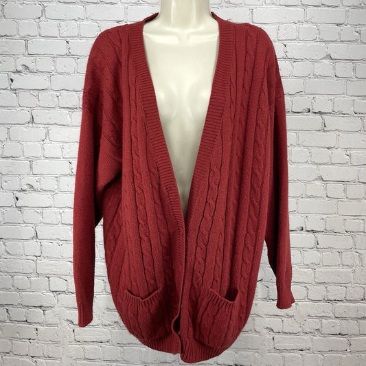 Kazbah Red Chunky Knit Slouchy Cardigan Sweater Button Up Size Large L