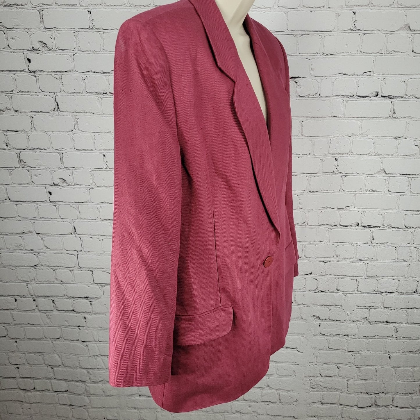 VTG Jos A Bank Women Pink Linen Blend Herringbone Blazer Jacket USA Made Size 14