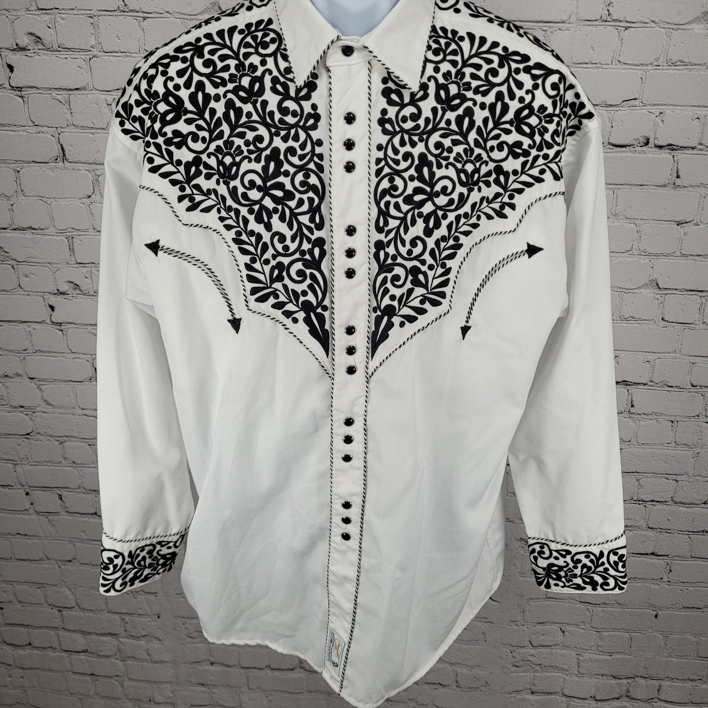 Panhandle Slim White Embroidered Retro Western Snap Long Sleeve Shirt Size Large