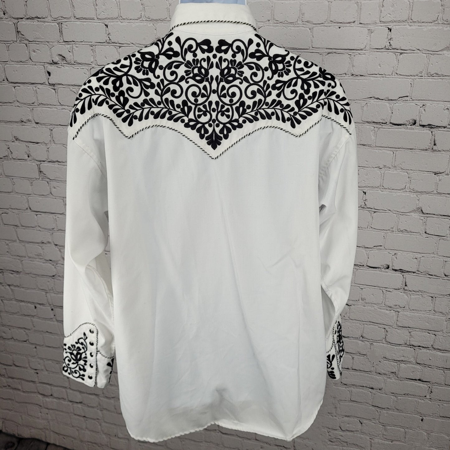 Panhandle Slim White Embroidered Retro Western Snap Long Sleeve Shirt Size Large