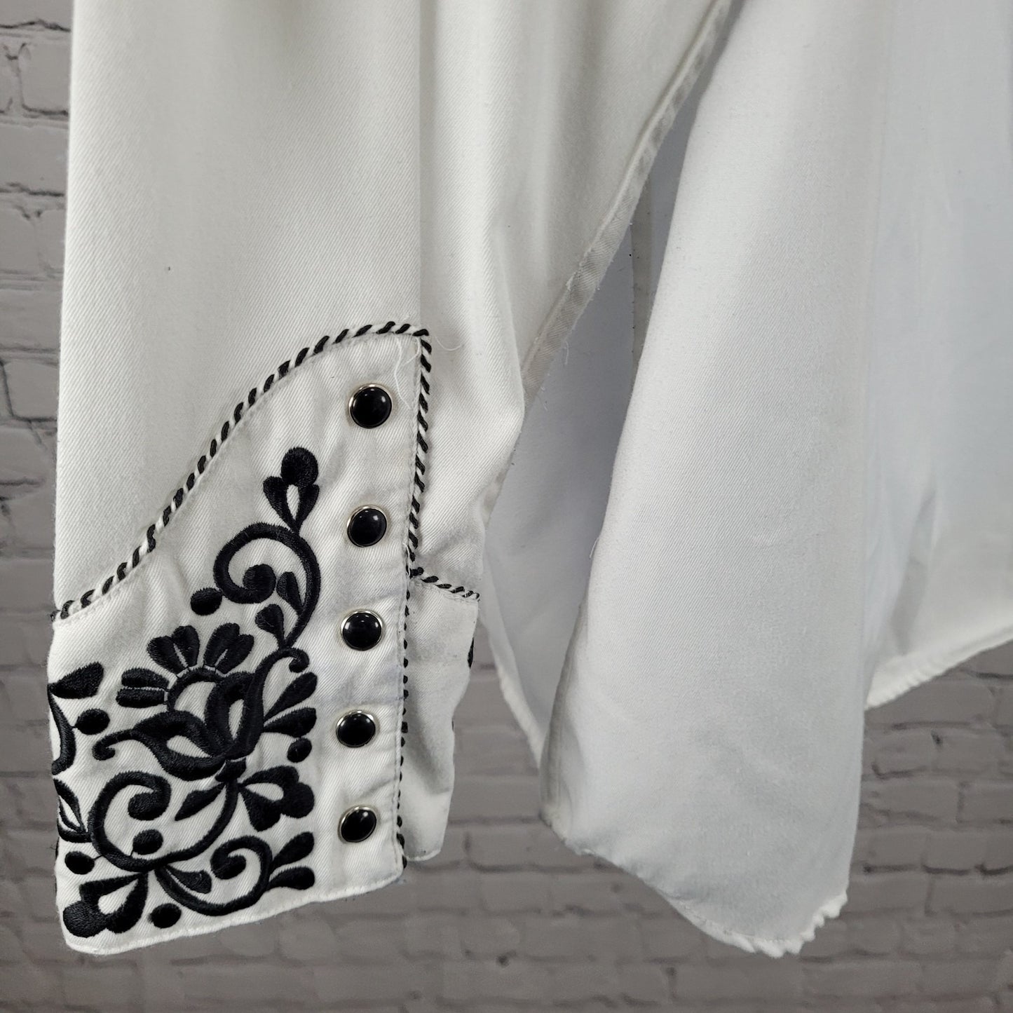 Panhandle Slim White Embroidered Retro Western Snap Long Sleeve Shirt Size Large