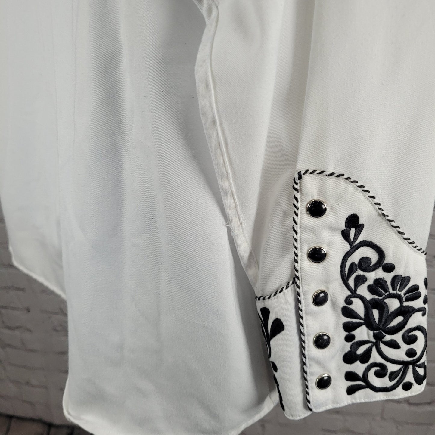 Panhandle Slim White Embroidered Retro Western Snap Long Sleeve Shirt Size Large
