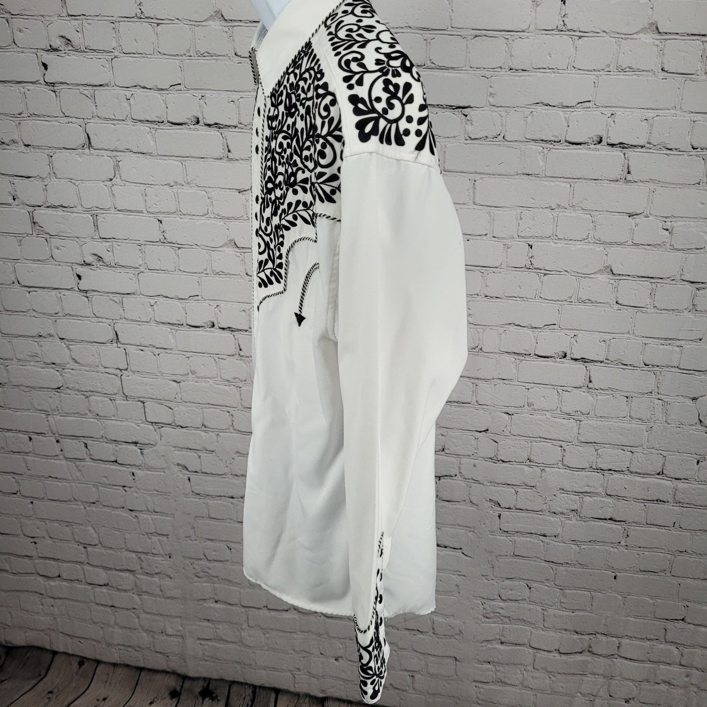 Panhandle Slim White Embroidered Retro Western Snap Long Sleeve Shirt Size Large