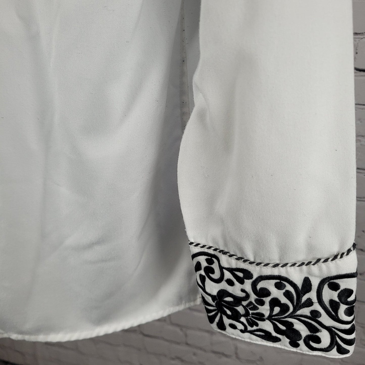 Panhandle Slim White Embroidered Retro Western Snap Long Sleeve Shirt Size Large