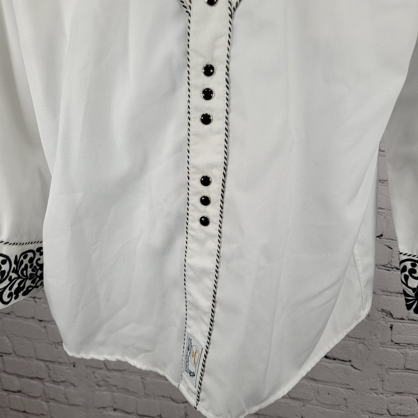 Panhandle Slim White Embroidered Retro Western Snap Long Sleeve Shirt Size Large