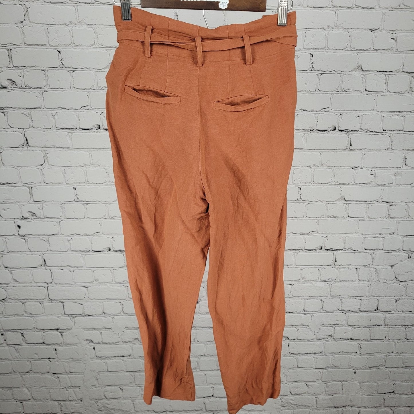 Madewell Orange Linen Blend High Rise Belted Paperbag Crop Pants Size 00 (23x25)