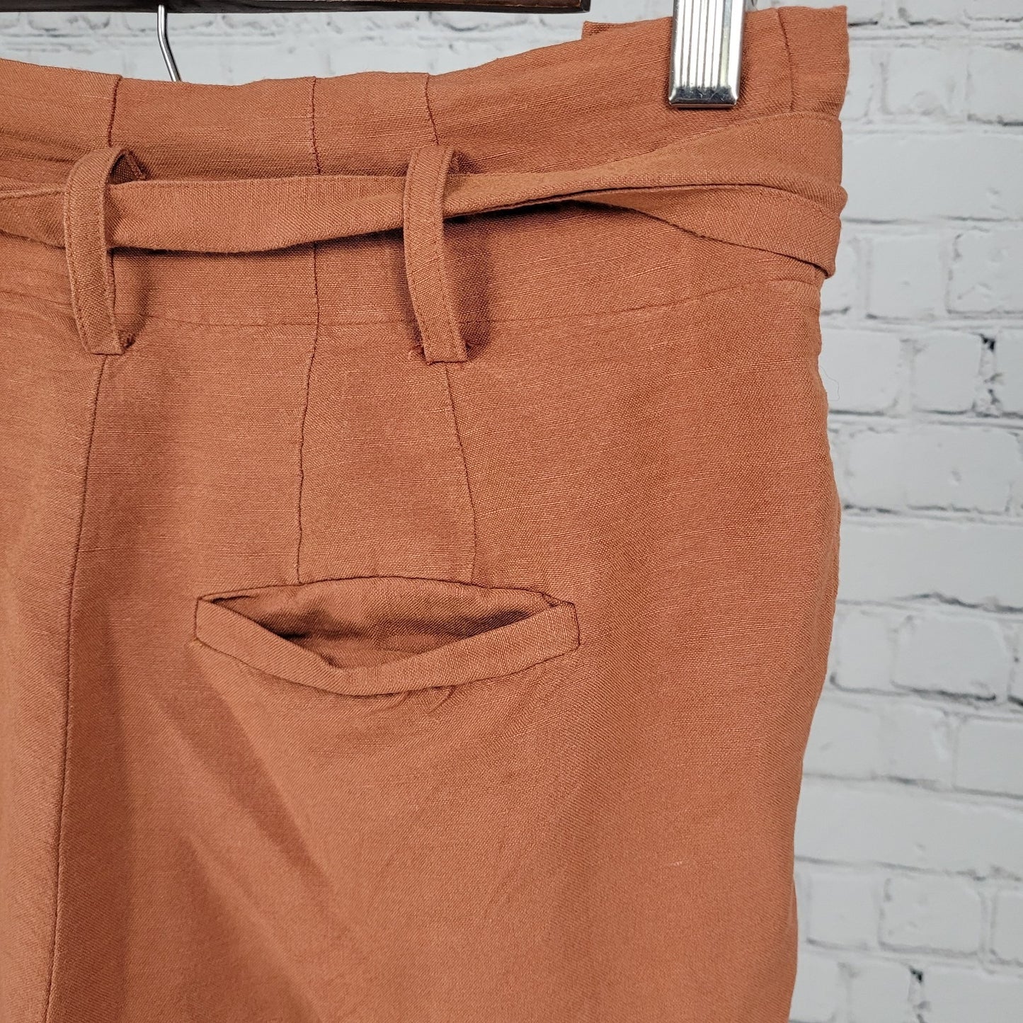 Madewell Orange Linen Blend High Rise Belted Paperbag Crop Pants Size 00 (23x25)