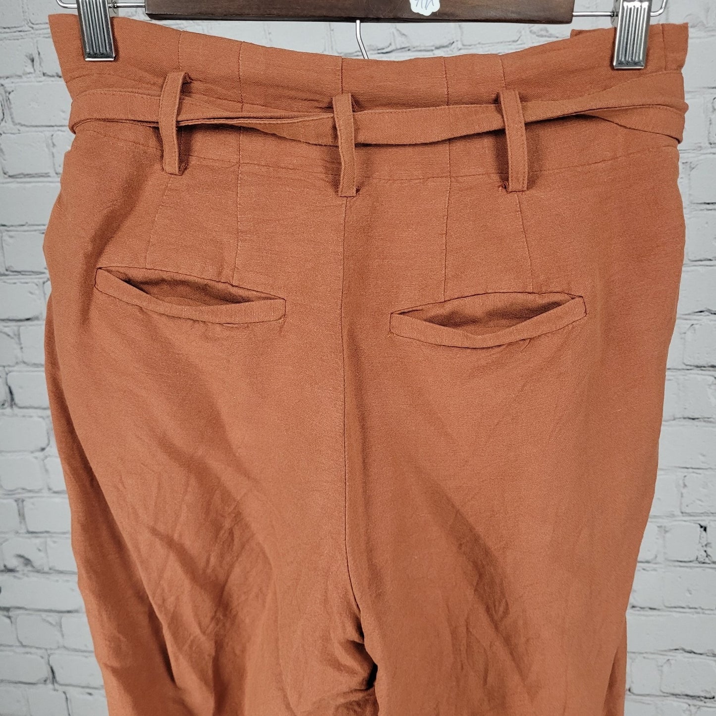 Madewell Orange Linen Blend High Rise Belted Paperbag Crop Pants Size 00 (23x25)