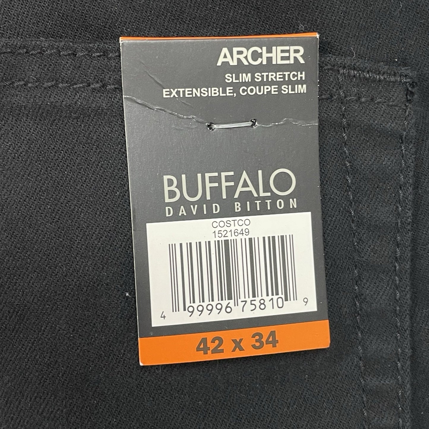 NWT Buffalo Black David Bitton Archer Slim Stretch Soft Touch Pants Size 42x34