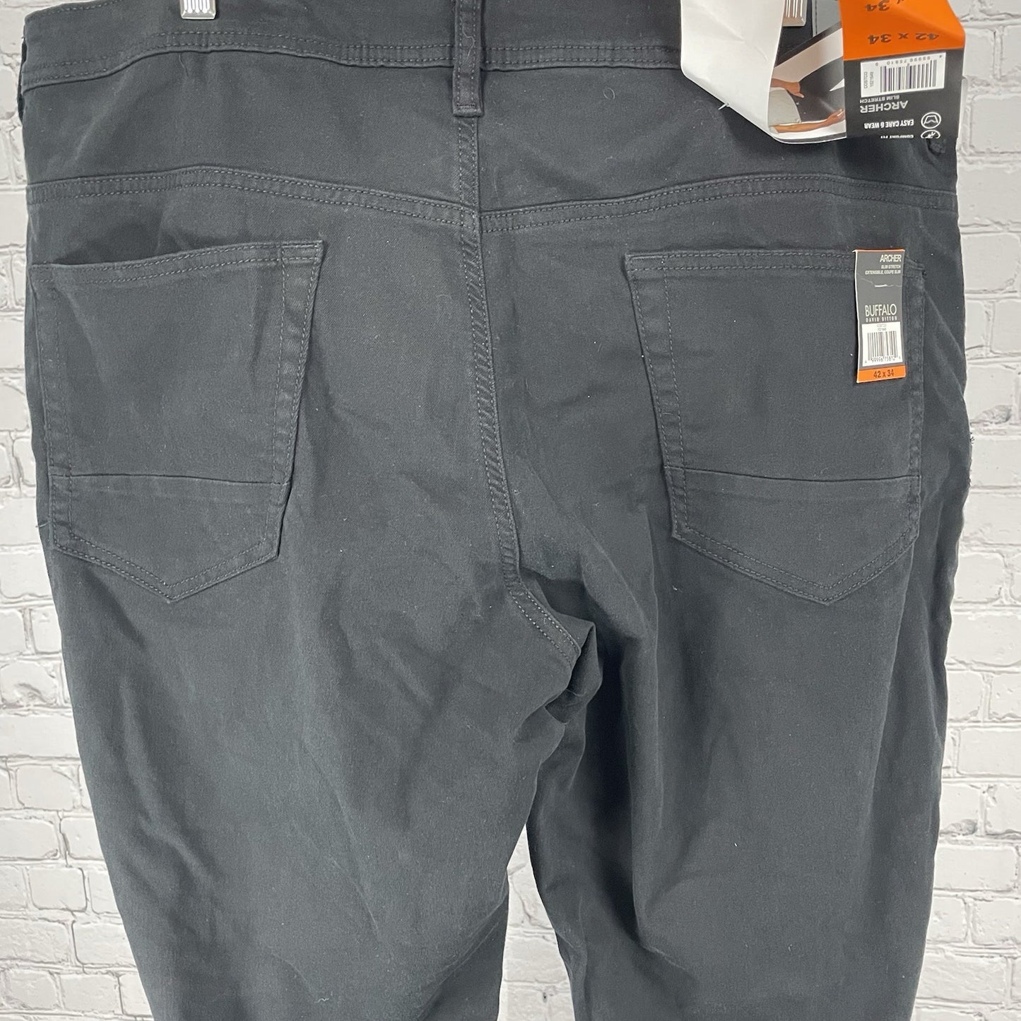 NWT Buffalo Black David Bitton Archer Slim Stretch Soft Touch Pants Size 42x34