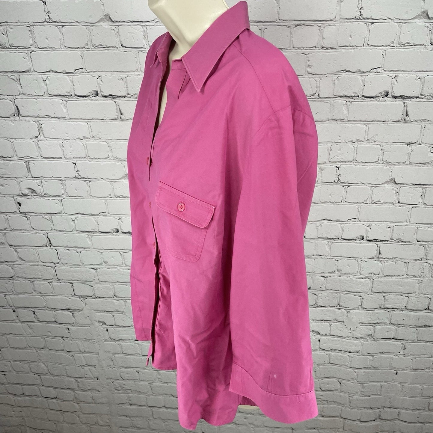 Chico’s Pink Button Up 3/4 Sleeve Stretch Lightweight Collar Shirt Size 3 US 16
