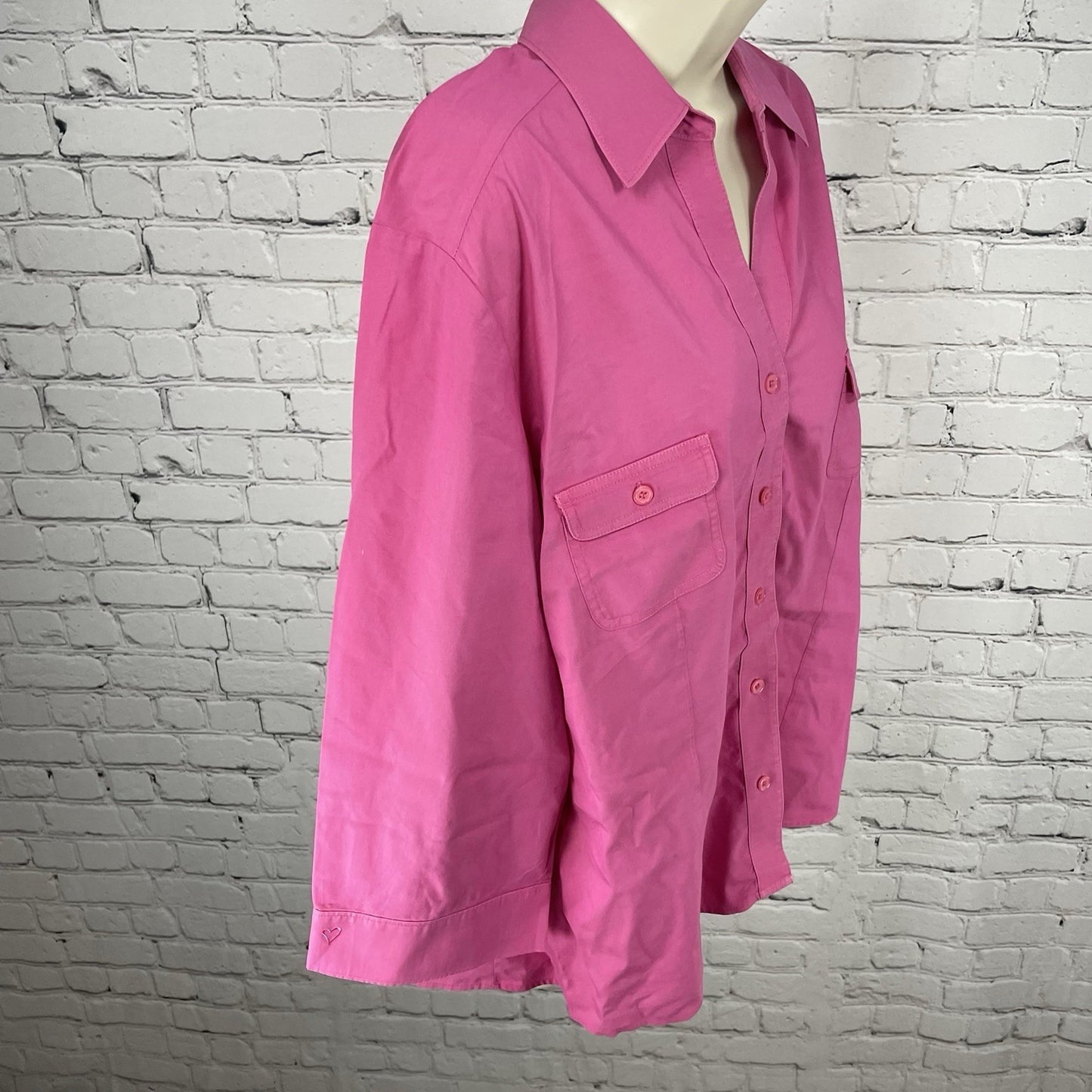 Chico’s Pink Button Up 3/4 Sleeve Stretch Lightweight Collar Shirt Size 3 US 16