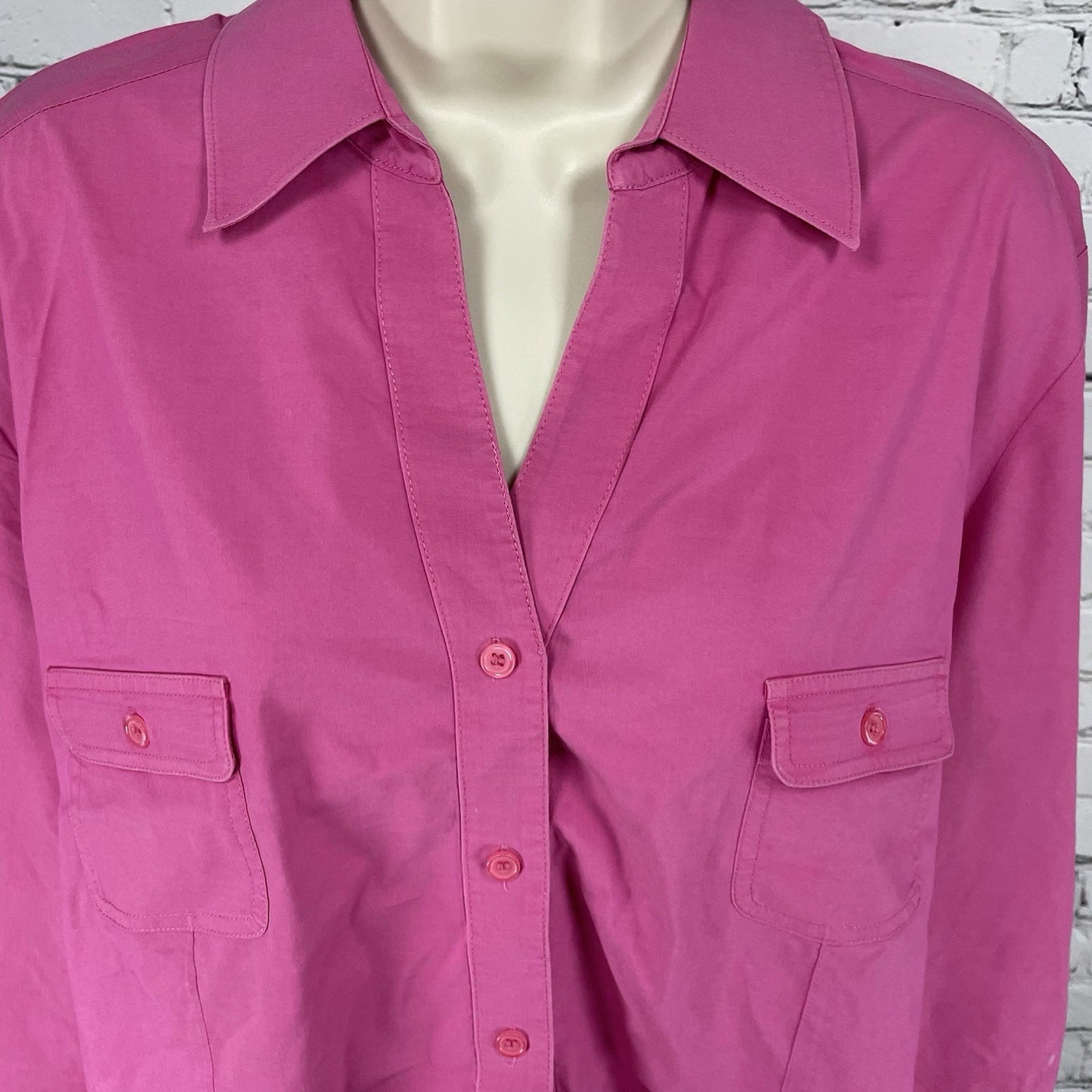 Chico’s Pink Button Up 3/4 Sleeve Stretch Lightweight Collar Shirt Size 3 US 16