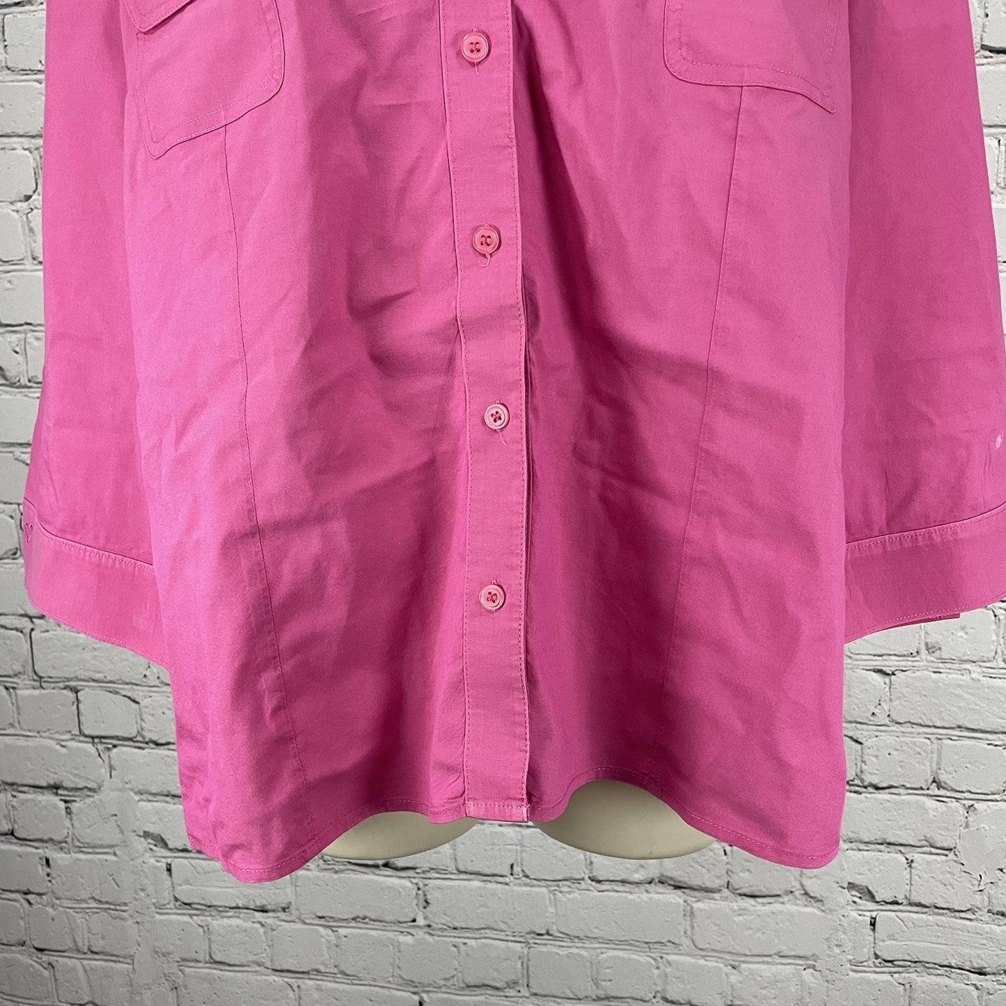 Chico’s Pink Button Up 3/4 Sleeve Stretch Lightweight Collar Shirt Size 3 US 16