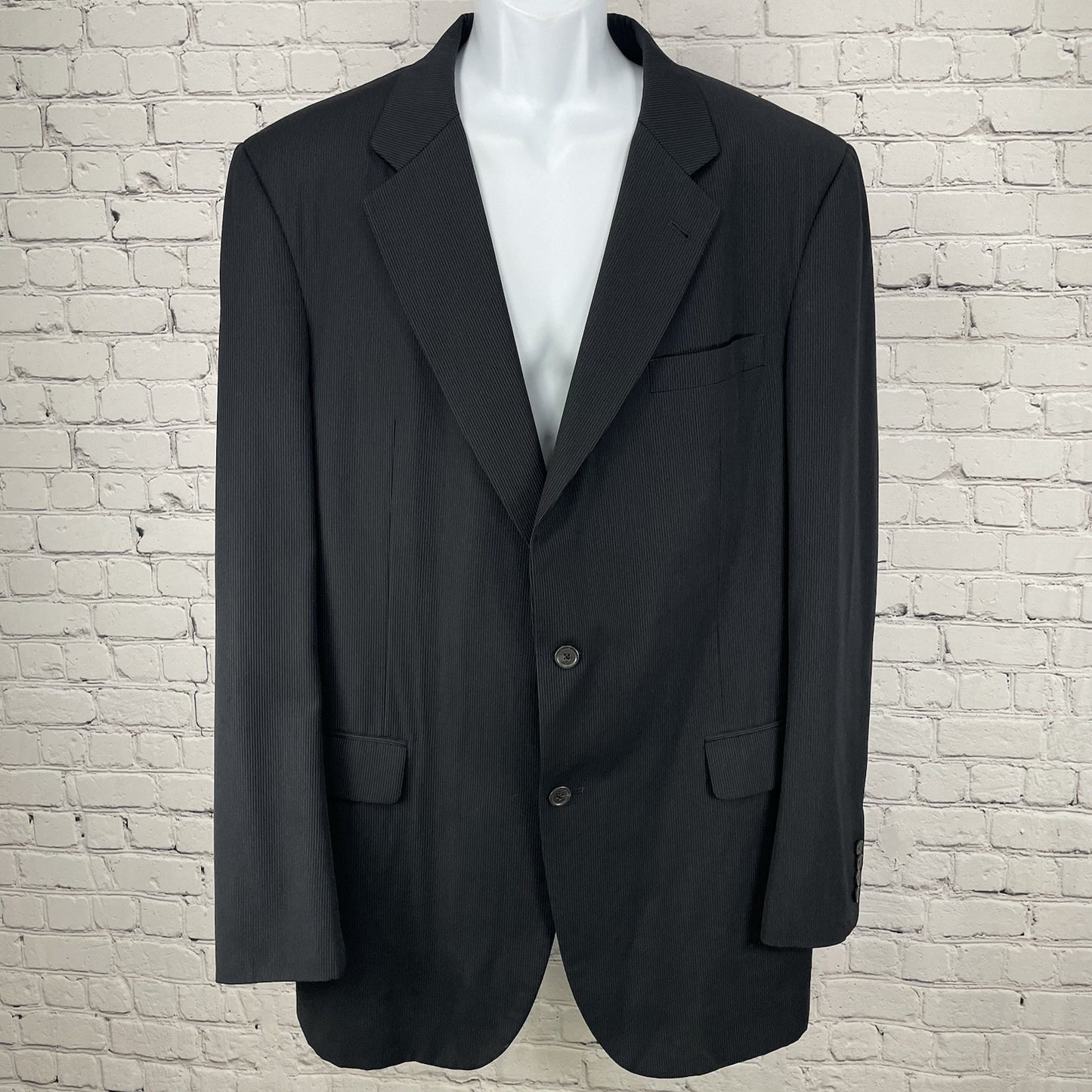 Jos A Bank Black Pinstriped 100% Wool 2 Button Blazer Sport Coat 46XL *pinhole
