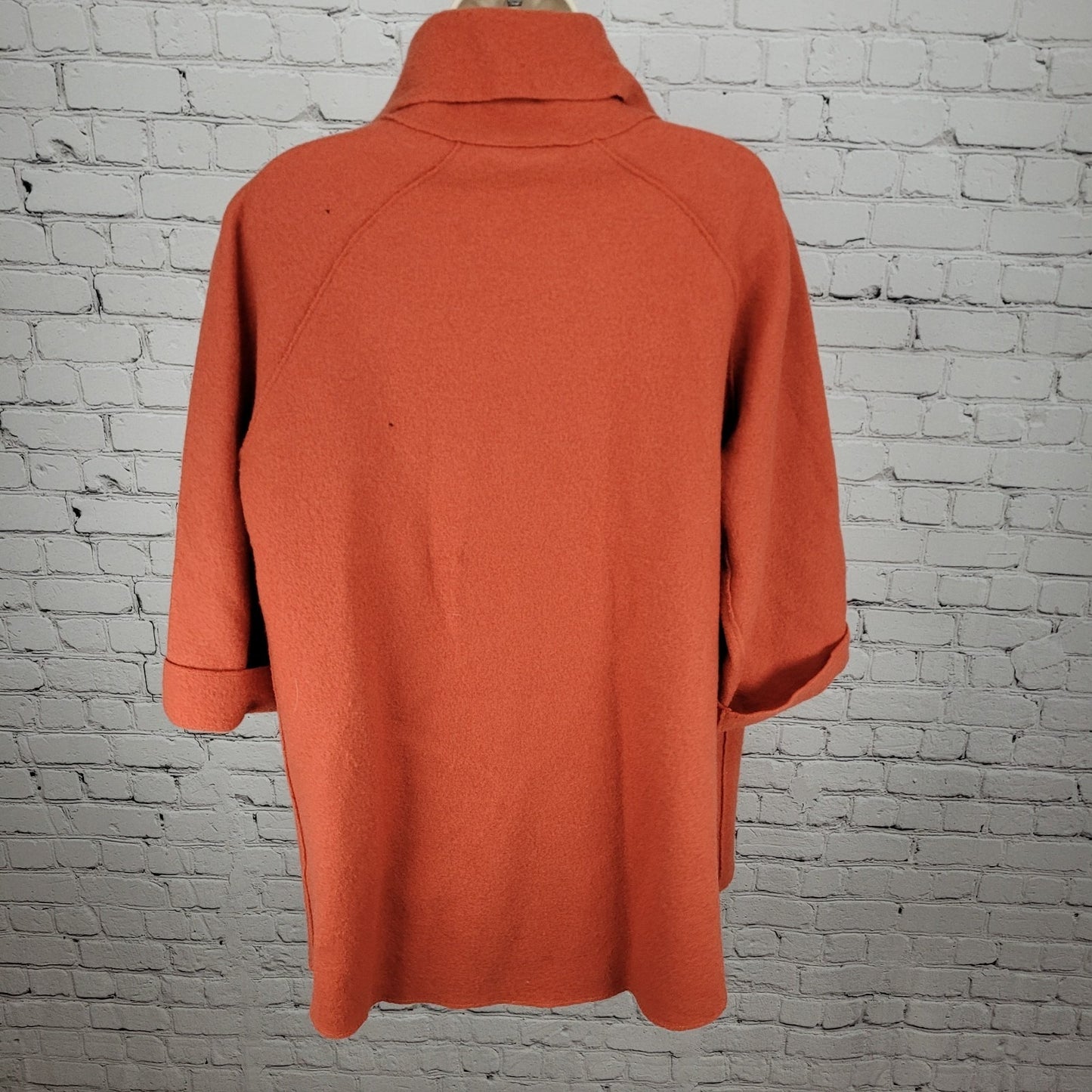 Eileen Fisher Orange 100% Wool Oversized Unlined Jacket Size Small *Small Holes