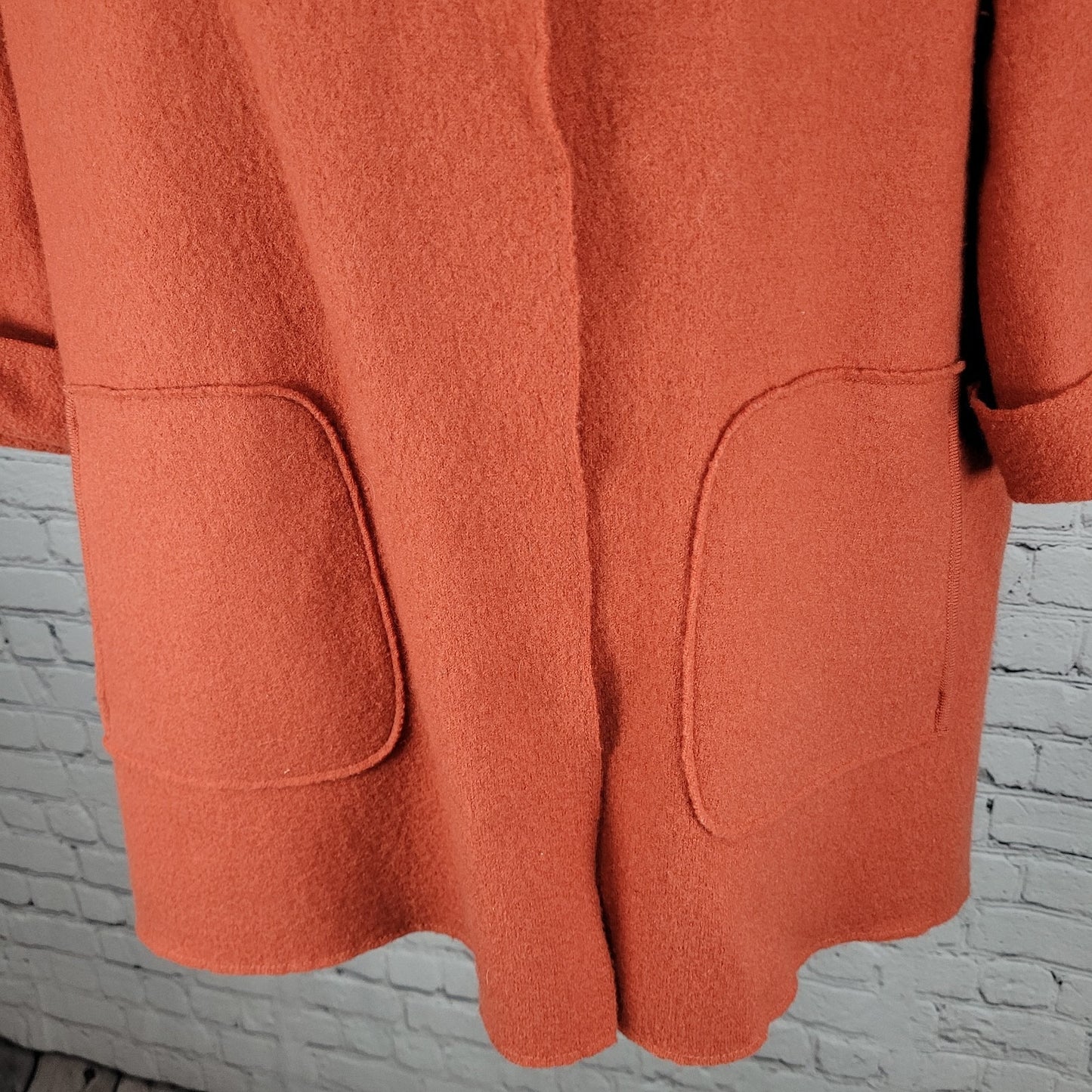 Eileen Fisher Orange 100% Wool Oversized Unlined Jacket Size Small *Small Holes
