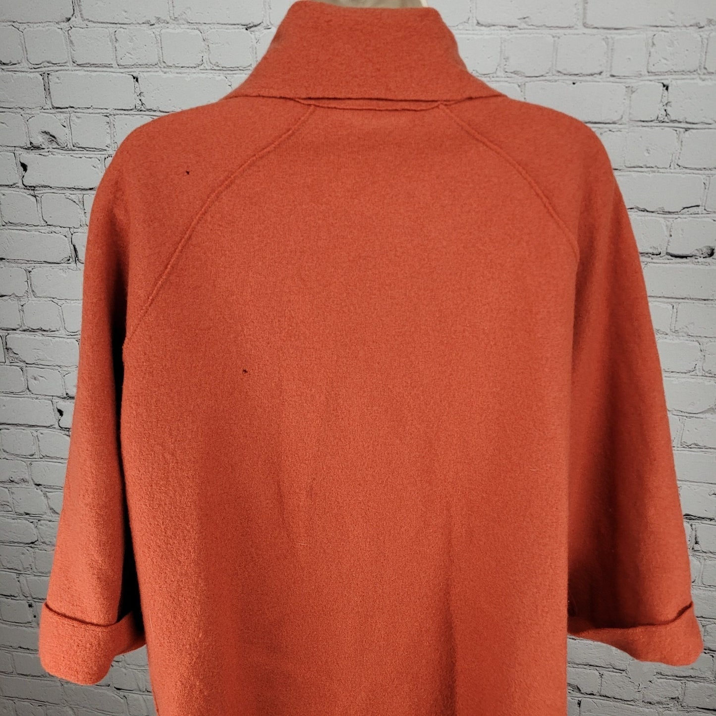 Eileen Fisher Orange 100% Wool Oversized Unlined Jacket Size Small *Small Holes