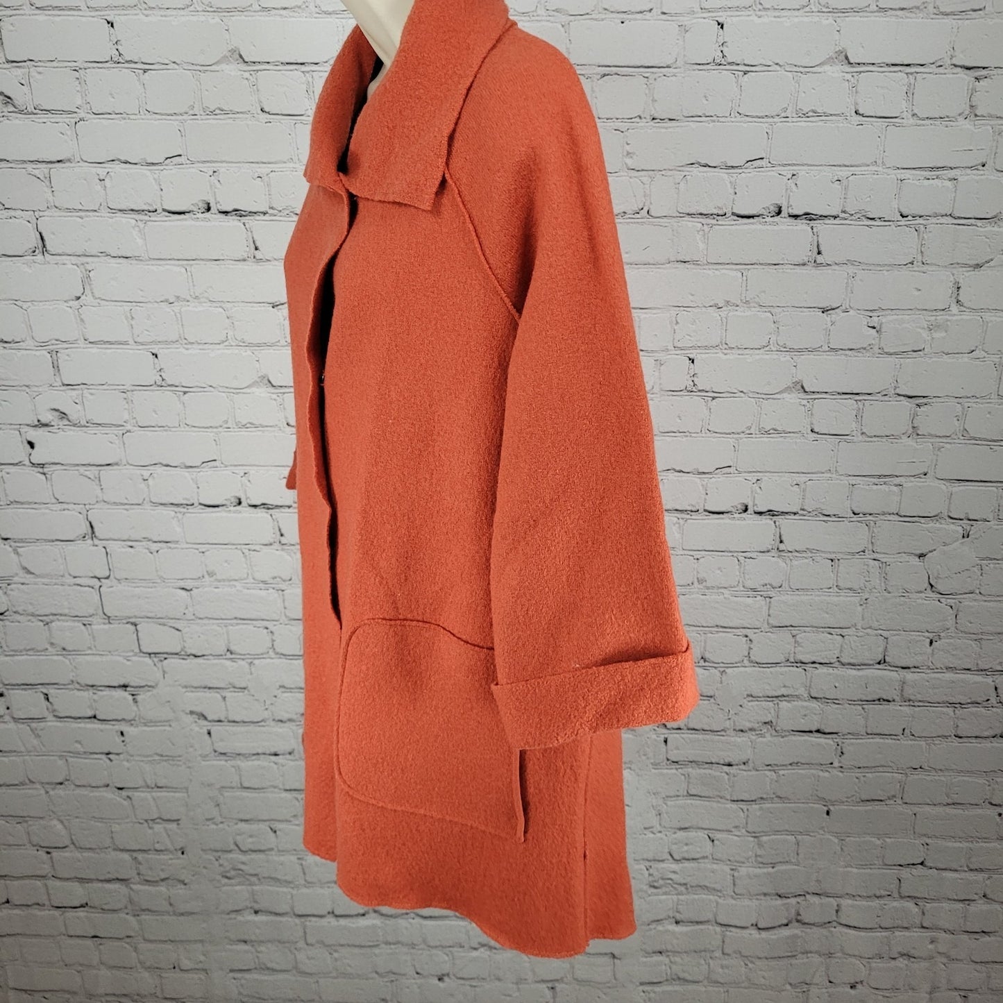 Eileen Fisher Orange 100% Wool Oversized Unlined Jacket Size Small *Small Holes