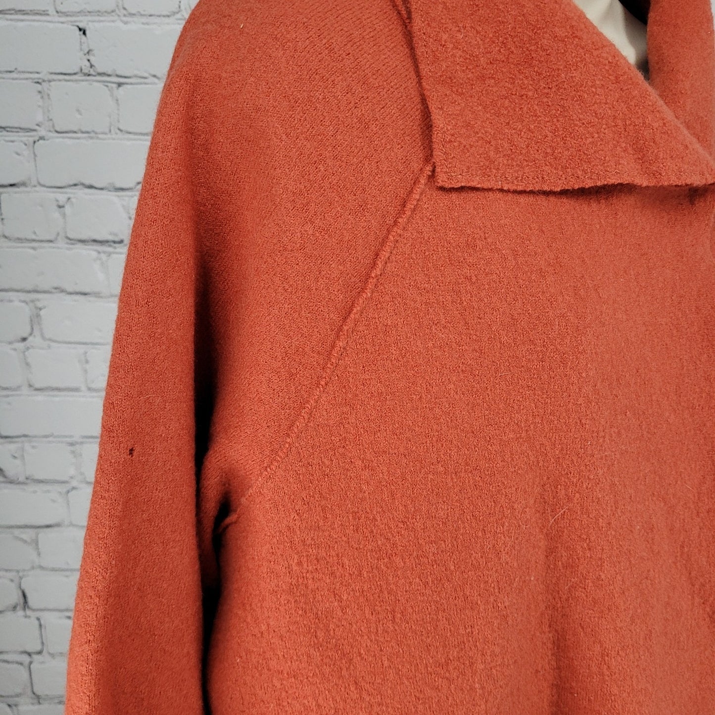 Eileen Fisher Orange 100% Wool Oversized Unlined Jacket Size Small *Small Holes
