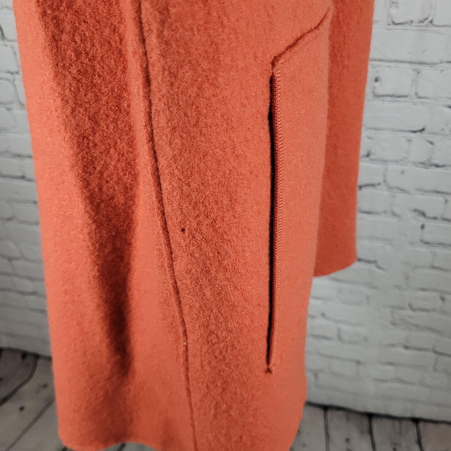 Eileen Fisher Orange 100% Wool Oversized Unlined Jacket Size Small *Small Holes