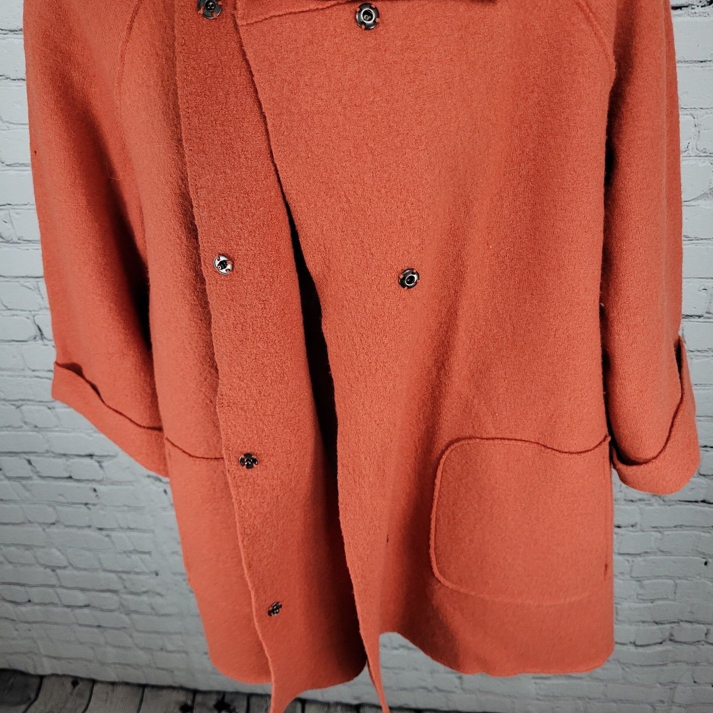 Eileen Fisher Orange 100% Wool Oversized Unlined Jacket Size Small *Small Holes