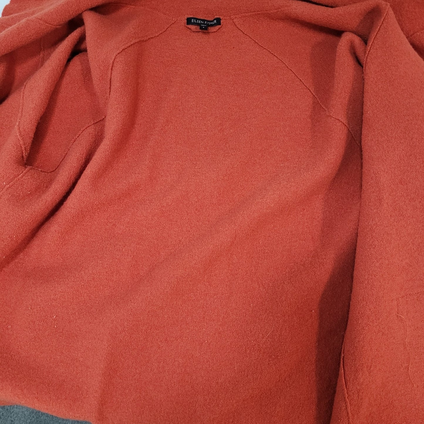 Eileen Fisher Orange 100% Wool Oversized Unlined Jacket Size Small *Small Holes