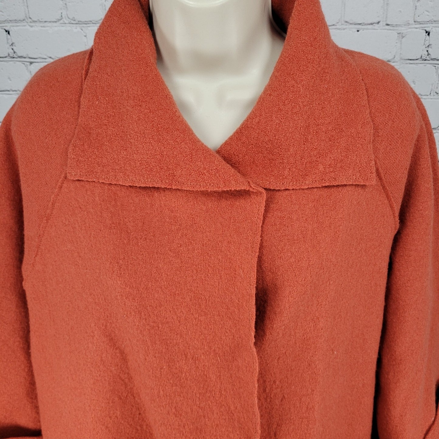 Eileen Fisher Orange 100% Wool Oversized Unlined Jacket Size Small *Small Holes