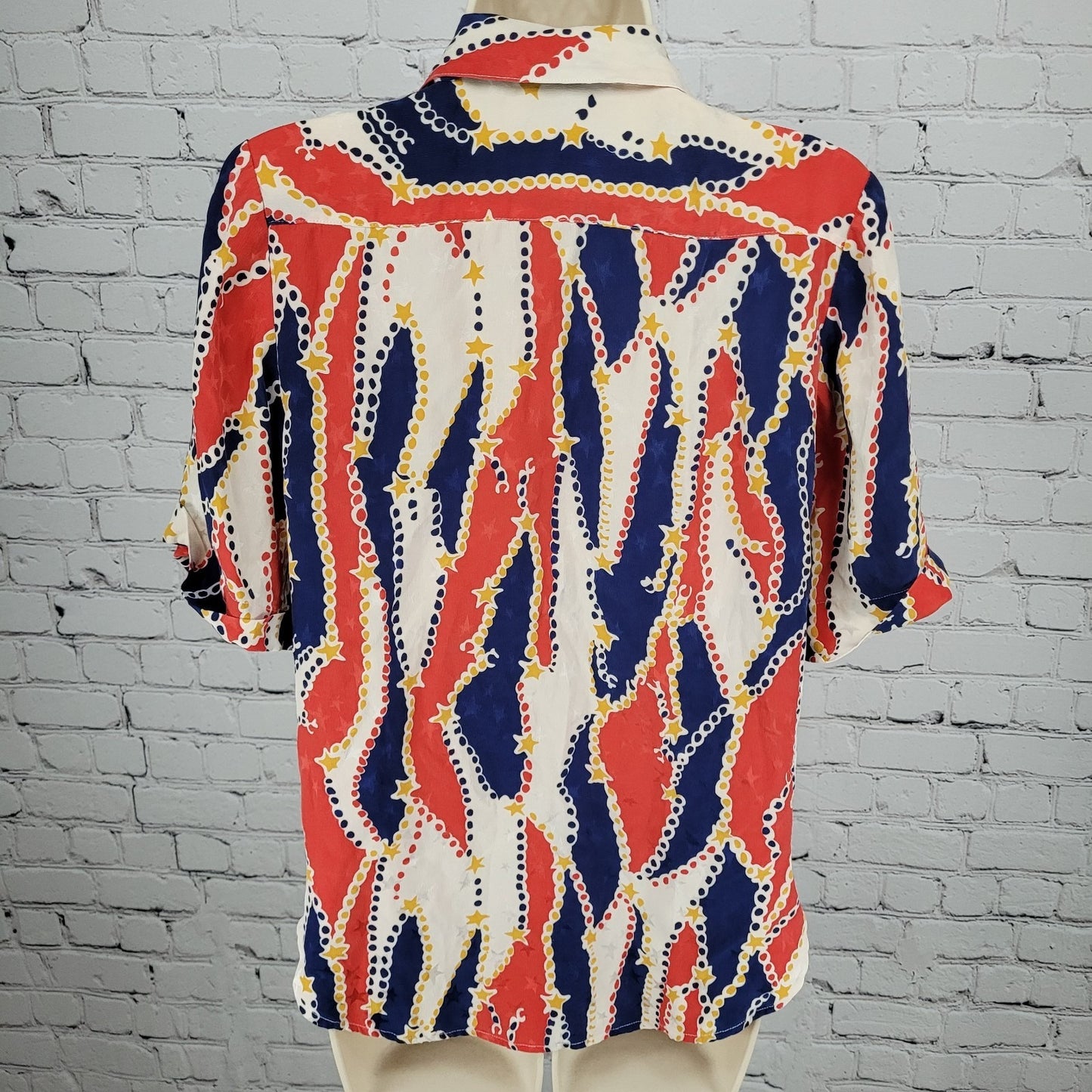 VTG Francesca Of Damon Starington Multicolor 100% Silk Stars Buttoned Top Size 6