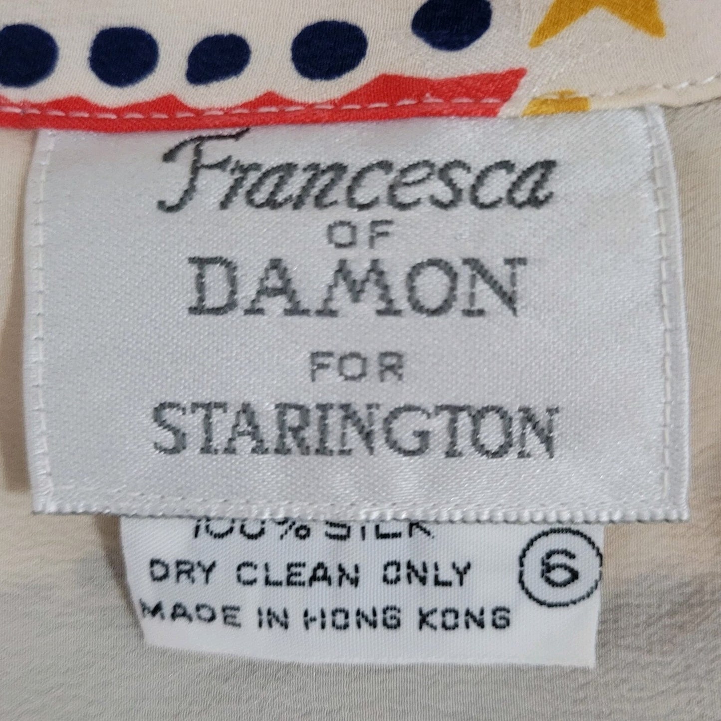 VTG Francesca Of Damon Starington Multicolor 100% Silk Stars Buttoned Top Size 6