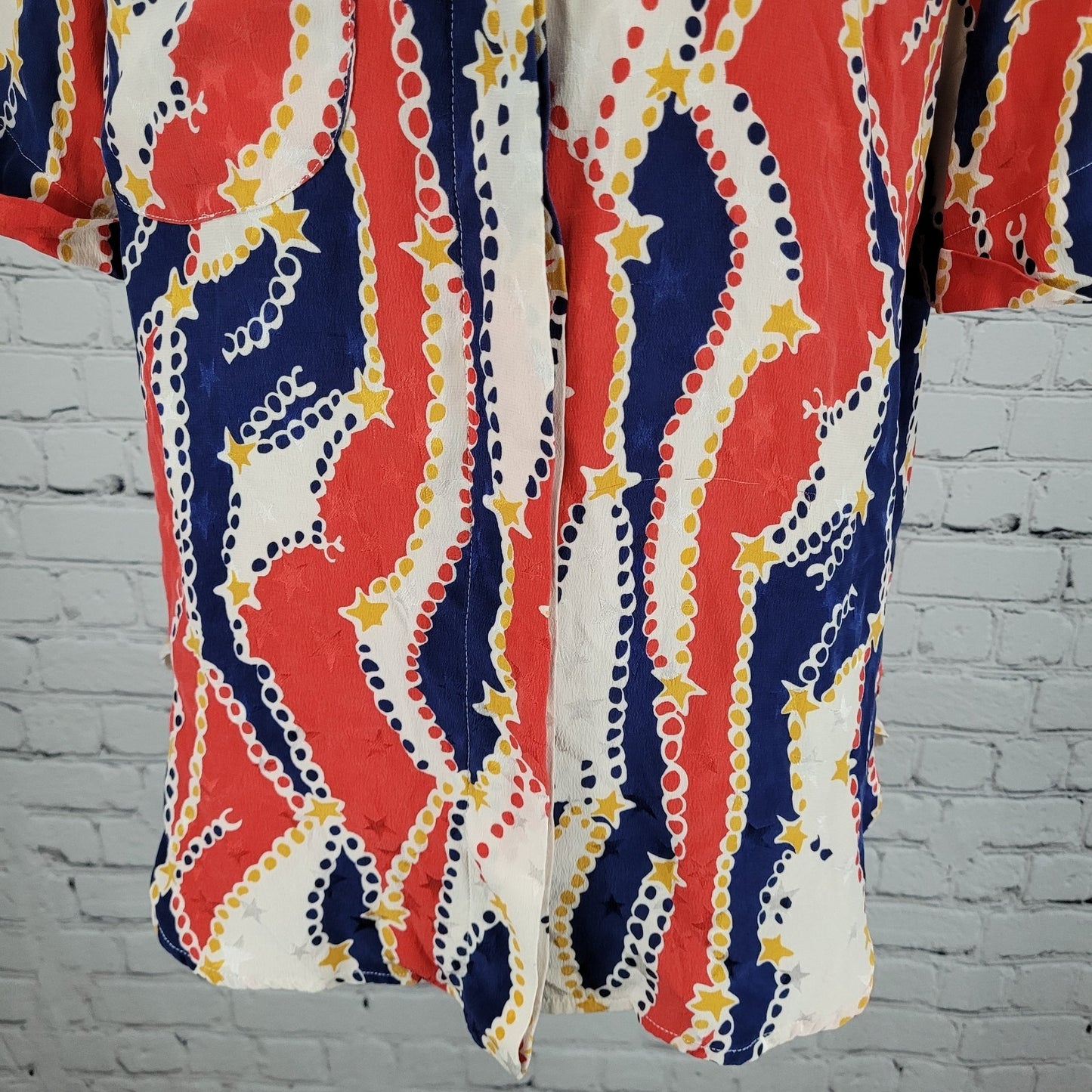VTG Francesca Of Damon Starington Multicolor 100% Silk Stars Buttoned Top Size 6