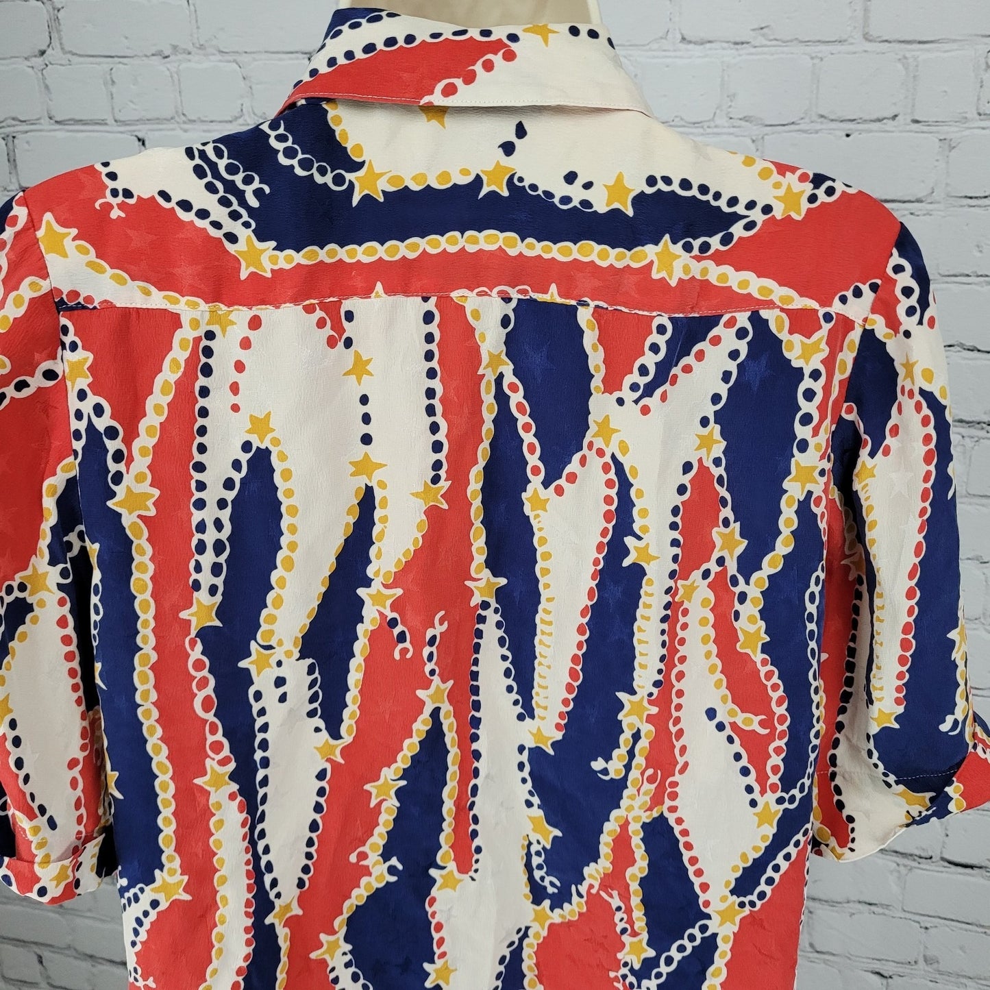 VTG Francesca Of Damon Starington Multicolor 100% Silk Stars Buttoned Top Size 6