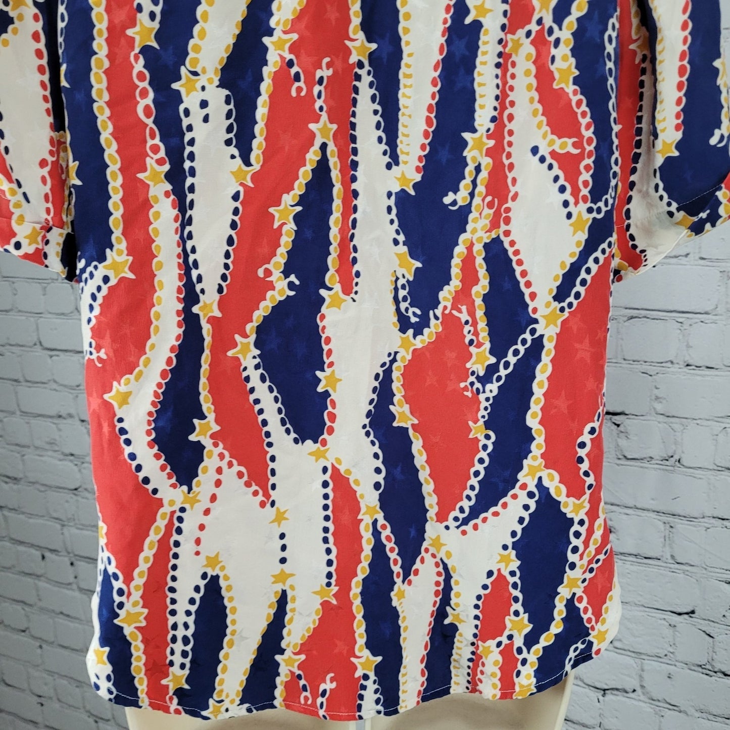 VTG Francesca Of Damon Starington Multicolor 100% Silk Stars Buttoned Top Size 6