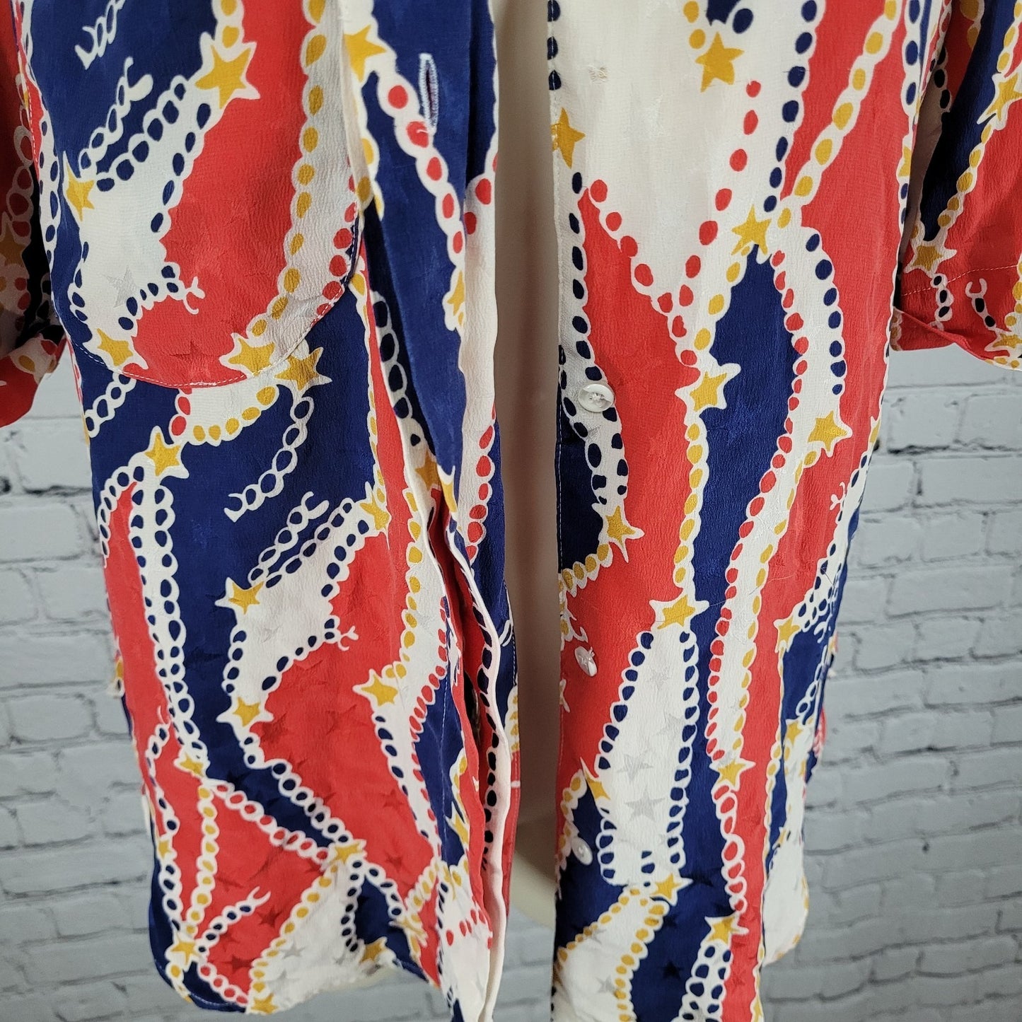 VTG Francesca Of Damon Starington Multicolor 100% Silk Stars Buttoned Top Size 6