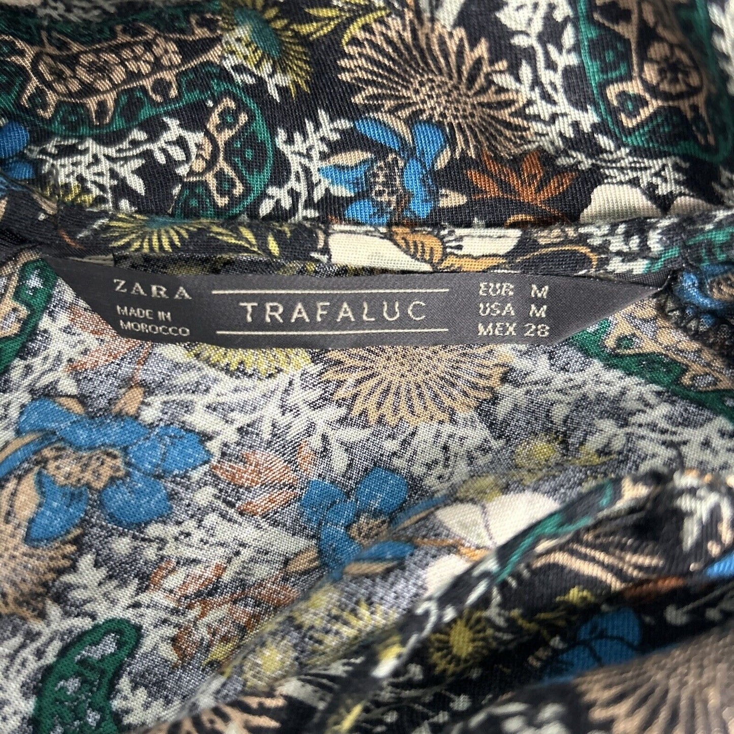 Zara Trafaluc Floral Long Sleeve V Neck Back Zip Neck Tie Women’s Romper M