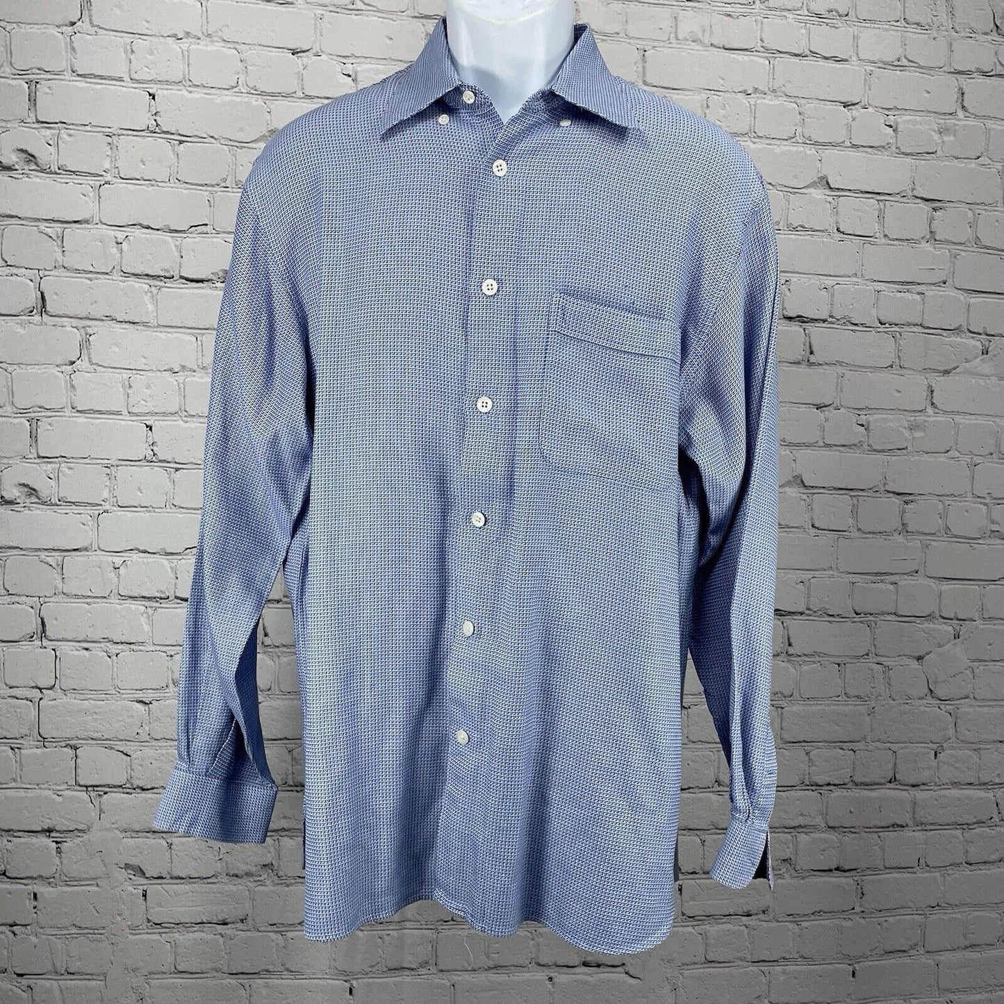 John W Nordstrom Blue Cotton Checkered Button Down Long Sleeve Shirt Medium M